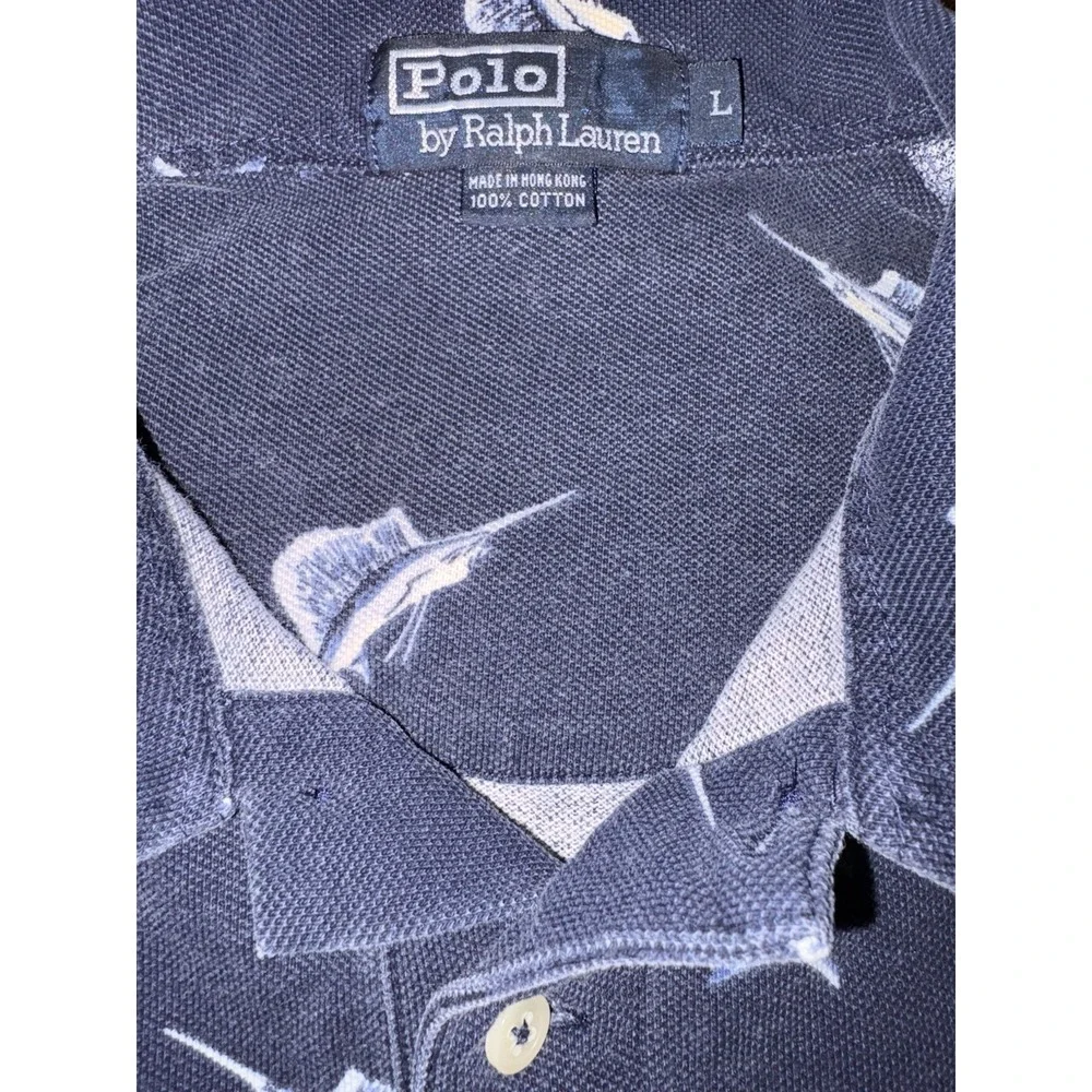 Polo Ralph Lauren Sailfish AOP Fish Print Shirt Blue Men's size Large Vintage 99